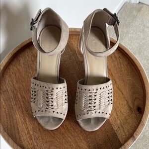 Women's Beige Ankle Strap Wedge Sandals